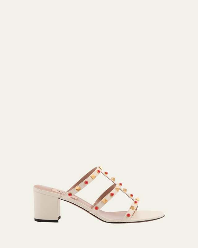 Rockstud Leather Caged Mule Sandals